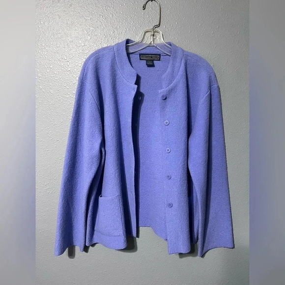 Vintage Herman Geist 100% Wool Purple Cardigan/Sweater Pockets Button Sz LG. EUC - Picture 2 of 5